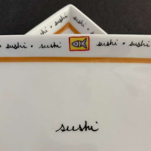 Set of 2  White Sushi word graphic Appetizer Plates, 7.25"x5.5" - Picture 3 of 8